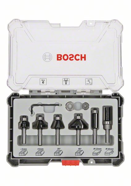 Набір фрез Bosch Trim and Edging Router, хвостовик Ø8мм, 6шт