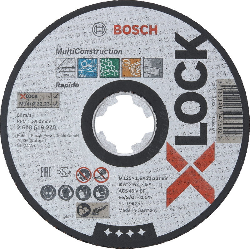 Круг отрезной Bosch X-Lock Multi Material Ø125 × 1,6 × 22,23мм Rapido 