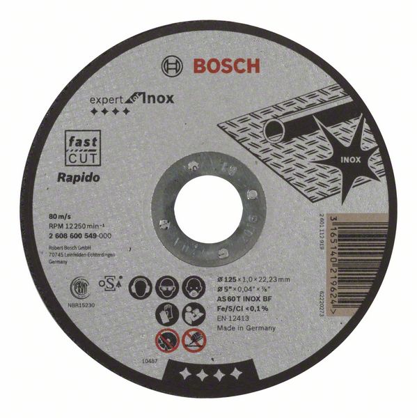 Круг відрізний Bosch Expert for Inox Ø125×1,0×22,23мм Rapido