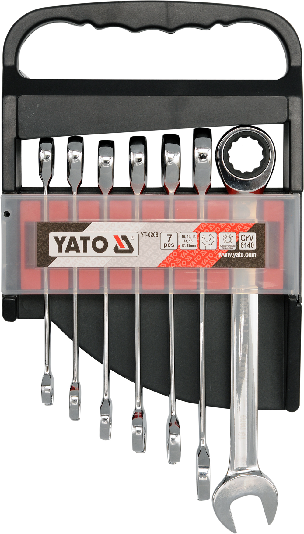 Ключи рожково-накидные YATO с трещаткой 10-19 мм, 7 шт.