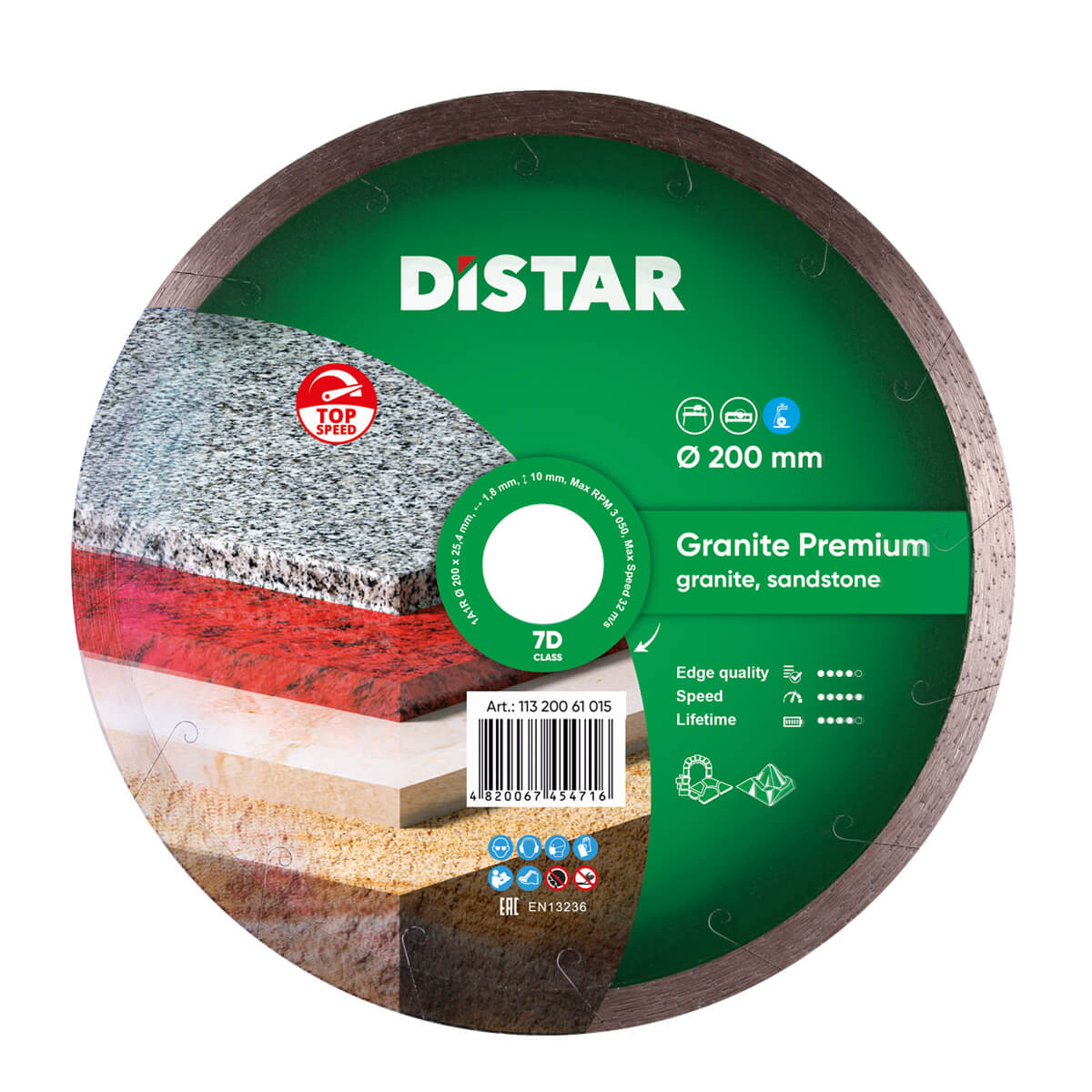 Круг алмазний вiдрiзний Distar Granite Premium 1A1R Ø200 × 25,4мм