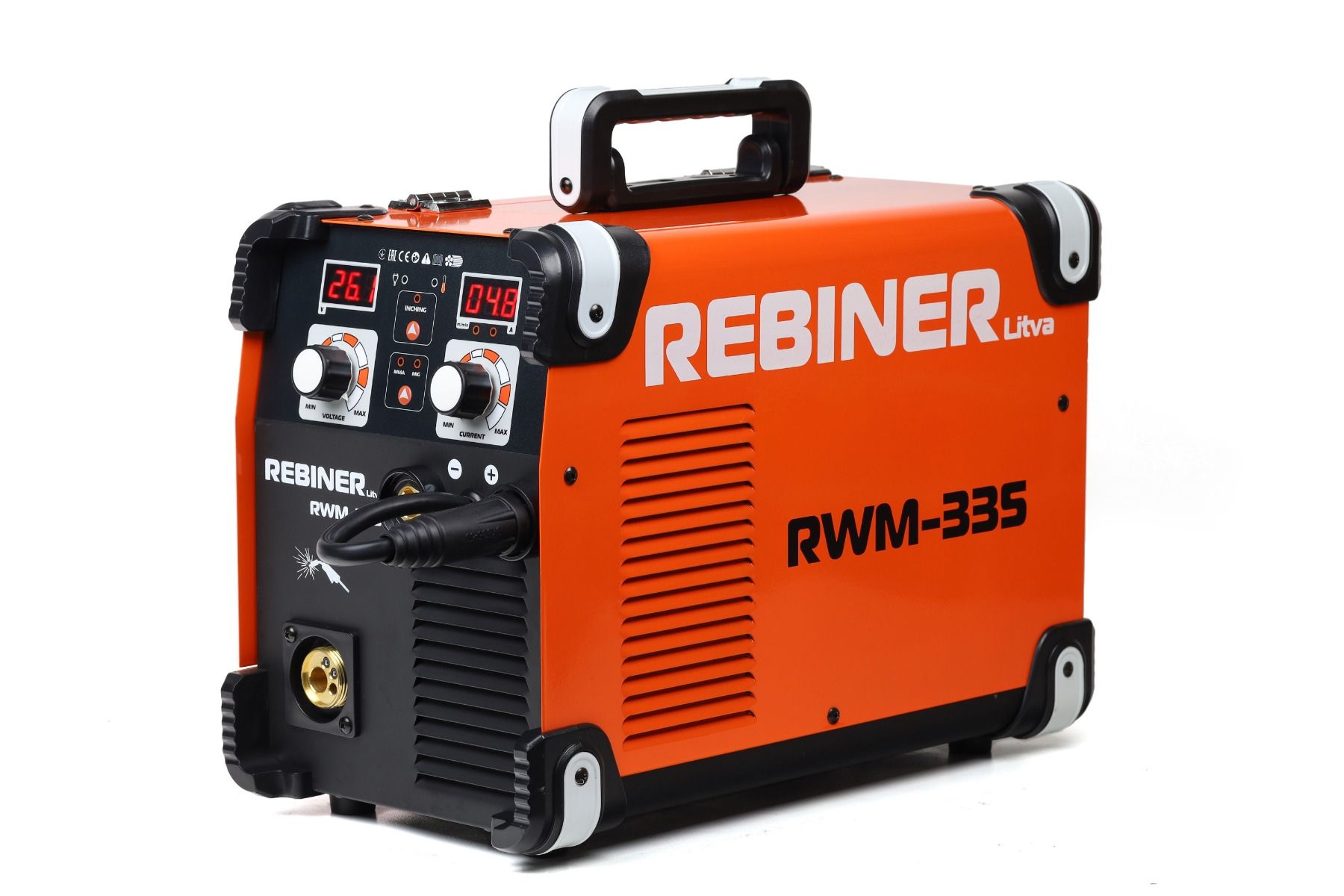 Зварювальний апарат напівавтомат інверторний Rebiner RWM-335, грубий байонет