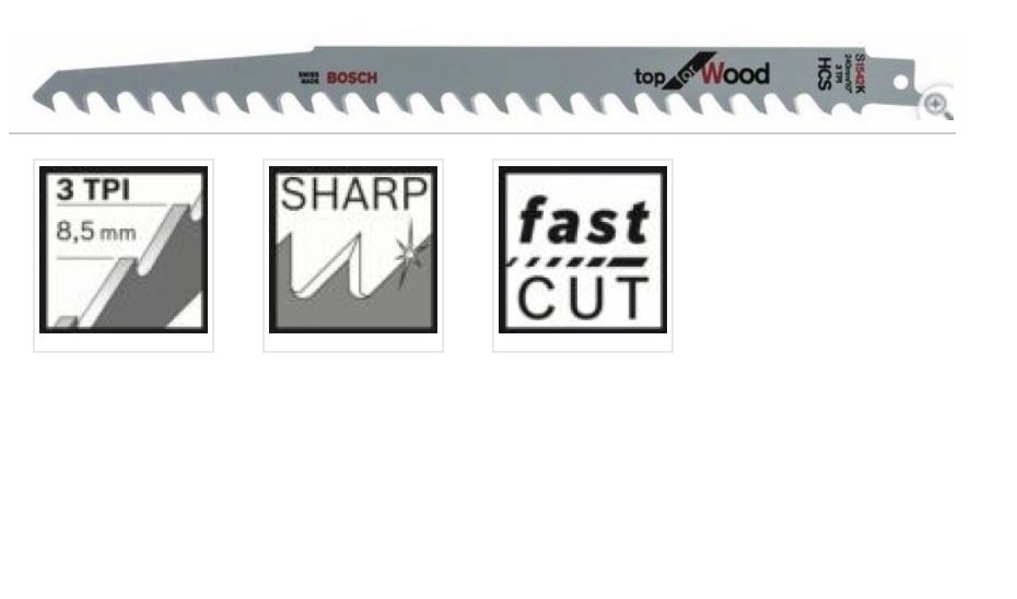 Полотно ножівкове Bosch Top for Wood S1542K, HCS, 240мм, 1 шт